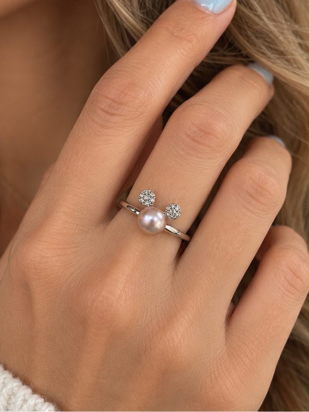 Freshwater Mickey Pearl 18k Gold Plated Ring with Rose Gold Pearl & CZ Accent
